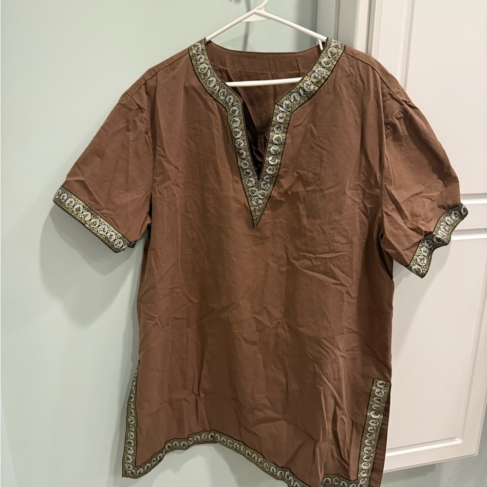 Frozen Kristoff Halloween Costume Brown Embroidered Men's Shirt
